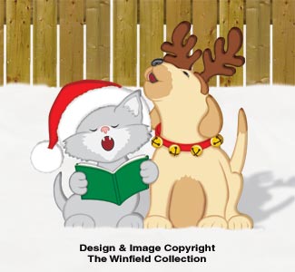 Caroling Kitten and Puppy Color Poster