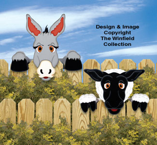 Donkey & Sheep Fence Peekers Wood Pattern